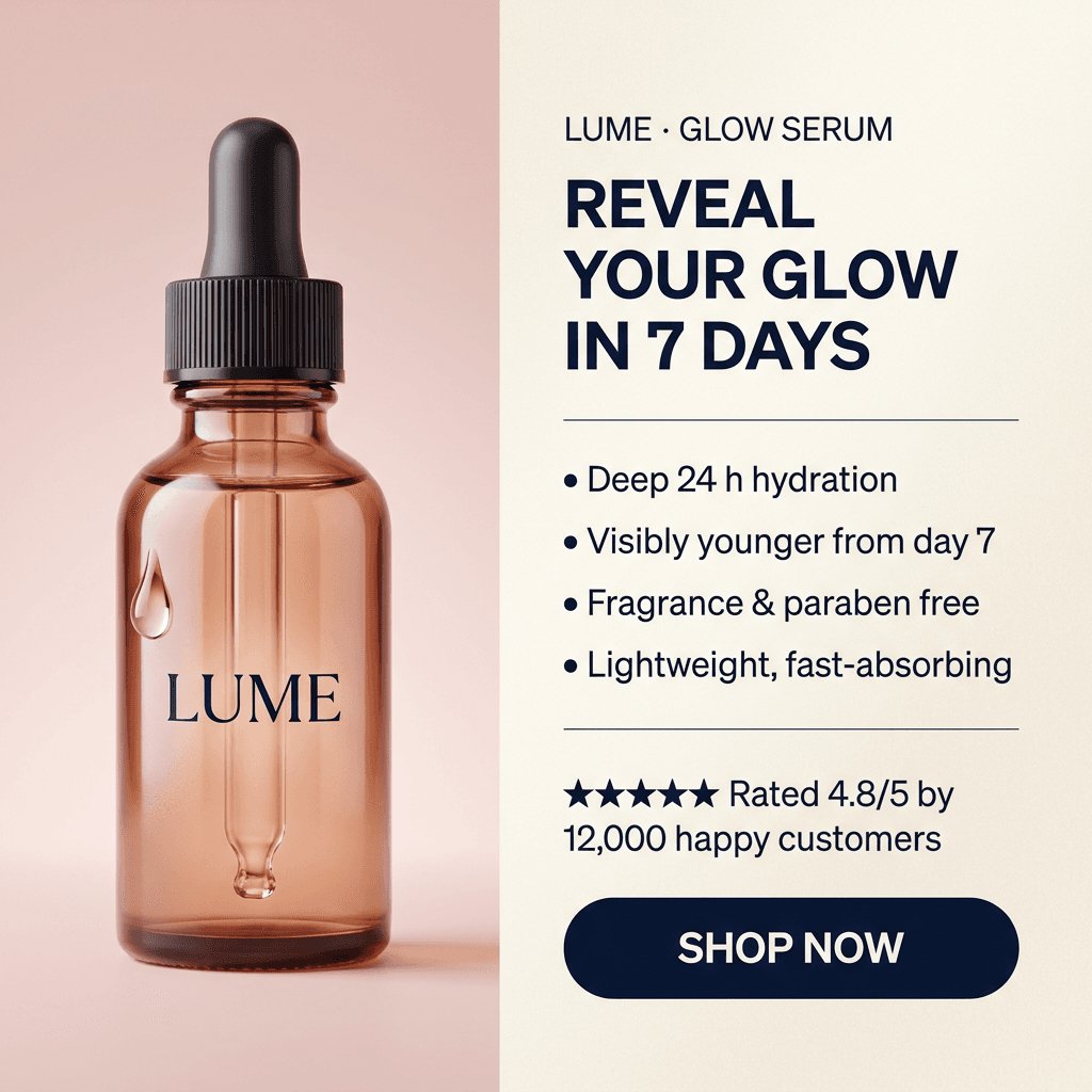 LUME ad in English with headline, bullets, and CTA