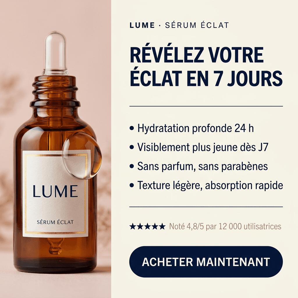 LUME ad in French with headline, bullets, and CTA