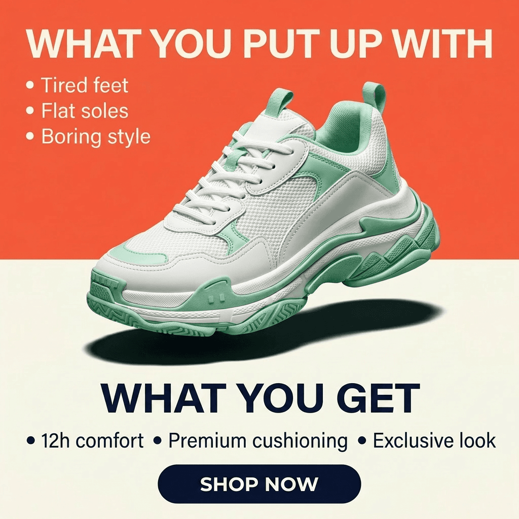 Sneaker ad creative with before/after