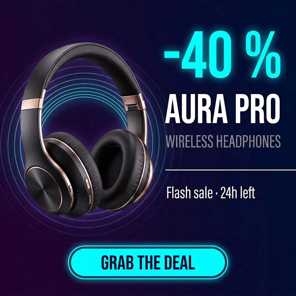 Tech ad creative with before/after