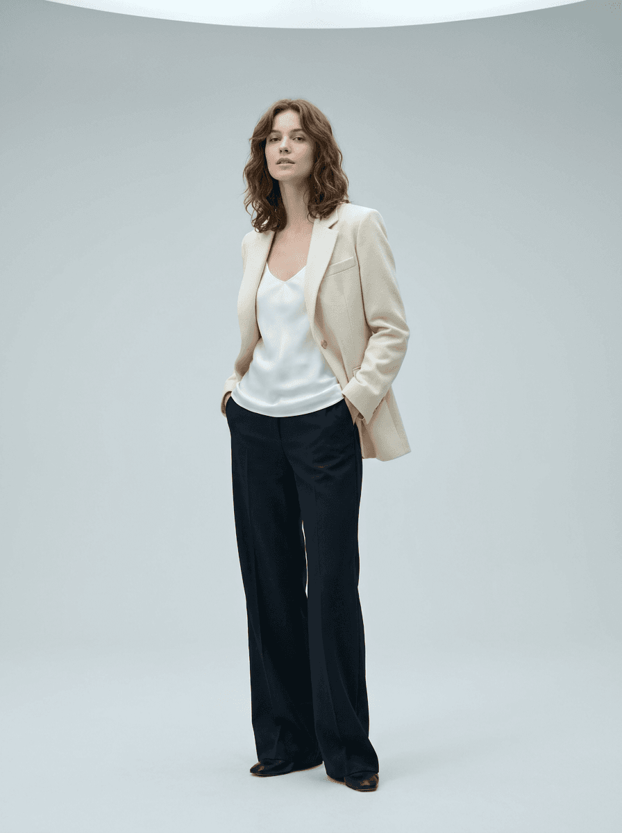 Cream blazer mannequin in minimalist studio